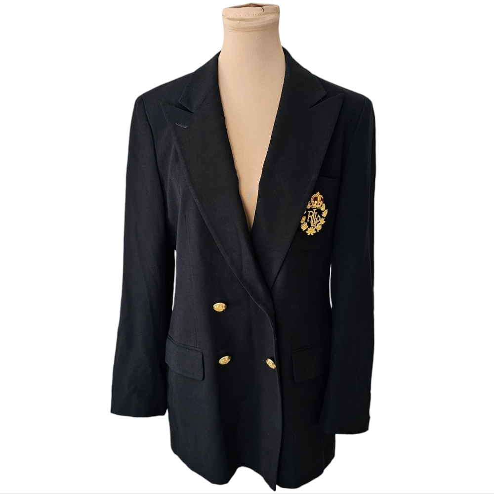 Lauren Ralph Lauren Black Double-Breasted Blazer with Gold Crest
